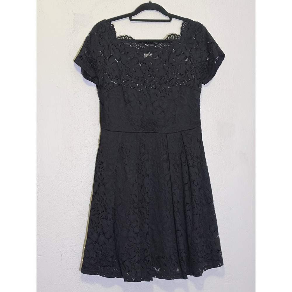 MissMay Black Stretch Lace Fit Flare Dress XL Boat Neck Whimsigoth Goth Cocktail